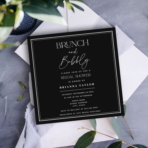 Minimalist Black Brunch  Bubbly Invitation