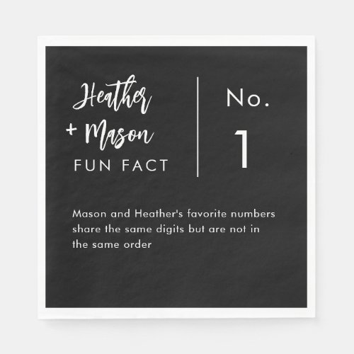 Minimalist Black Brush Couple Fun Facts Wedding Napkins