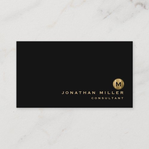 Minimalist Black Brushed Gold Monogram Business Card
