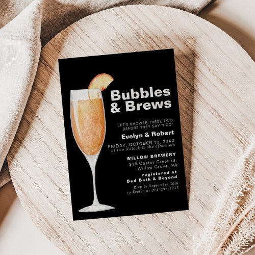 Minimalist Black Bubbles  Brews Bridal shower  Invitation