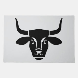 Minimalist Black Bull Head Ox Silhouette Doormat