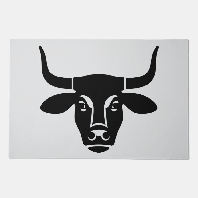 Minimalist Black Bull Head Ox Silhouette Doormat (Front)