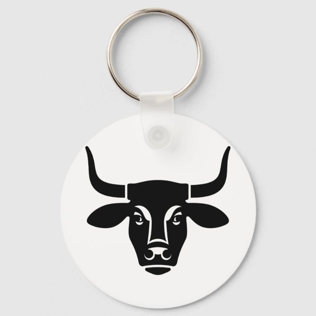 Minimalist Black Bull Head Ox Silhouette Keychain (Front)
