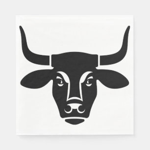 Minimalist Black Bull Head Ox Silhouette Napkins