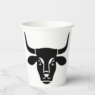 Minimalist Black Bull Head Ox Silhouette Paper Cups