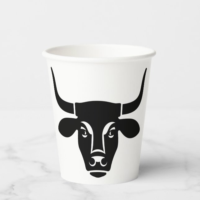 Minimalist Black Bull Head Ox Silhouette Paper Cups (Front)