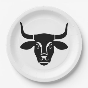 Minimalist Black Bull Head Ox Silhouette Paper Plates