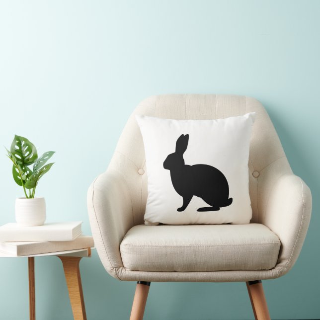 Minimalist Black Bunny Silhouette On White Easter Throw Pillow (Chair)