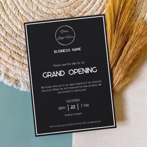 Minimalist black business grand opening event invitation