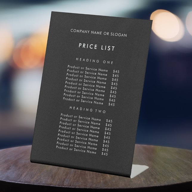 Minimalist Black Business Name Price List Pedestal Sign (Creator Uploaded)
