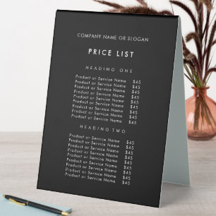 Minimalist Black Business Name Price List Table Tent