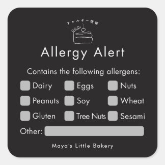 Minimalist Black Cake Allergy Alert Square Sticker