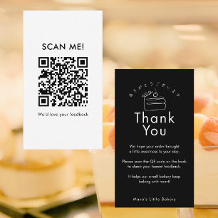 Minimalist Black Cake Leave a Review QR Code Business Card