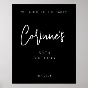 Minimalist Black Calligraphy 30th Birthday Welcome Poster
