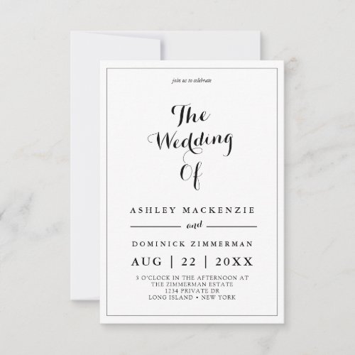 Minimalist Black Calligraphy All In One Wedding In Invitation