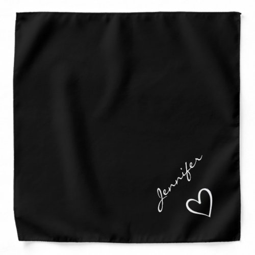 Minimalist Black Calligraphy Heart Personalized Bandana