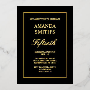 Minimalist Black Calligraphy Script 50th Birthday Foil Invitation