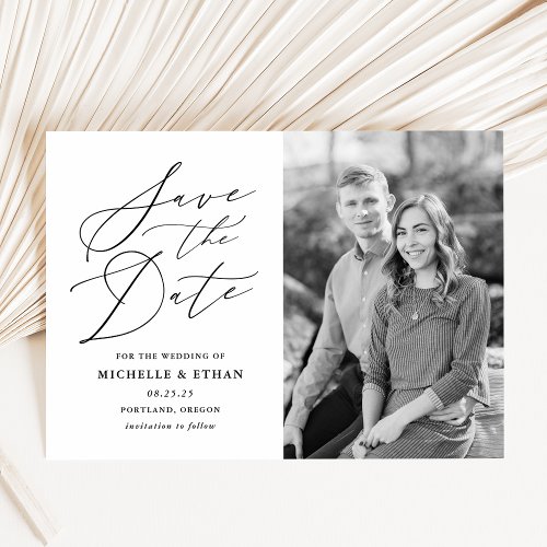 Minimalist Black Calligraphy Script Photo Save The Date