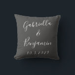 Minimalist Black Calligraphy Wedding Personalized Throw Pillow<br><div class="desc">A timeless accent for your home or wedding celebration, this elegant pillow features modern script lettering with your names and date. Perfect as a keepsake for newlyweds or a thoughtful engagement gift, it adds a personal touch to any space. The minimalist black and white palette blends beautifully with both classic...</div>