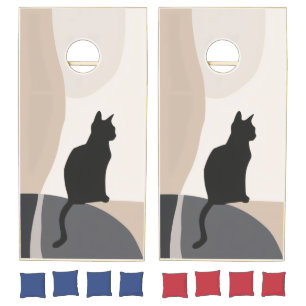 Minimalist Black Cat Abstract Boho Cornhole Set
