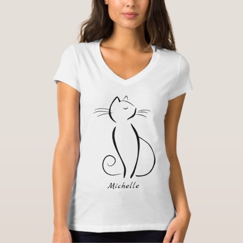Minimalist black cat add name T_Shirt