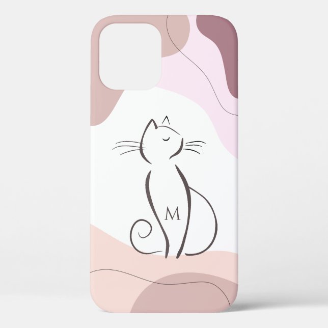 Minimalist Black Cat Boho Organic Shapes Monogram  Case-Mate iPhone Case (Back)