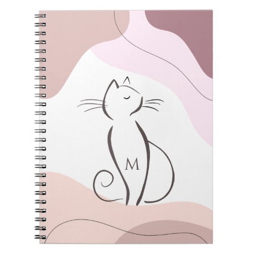 Minimalist Black Cat Boho Organic Shapes Monogram  Notebook