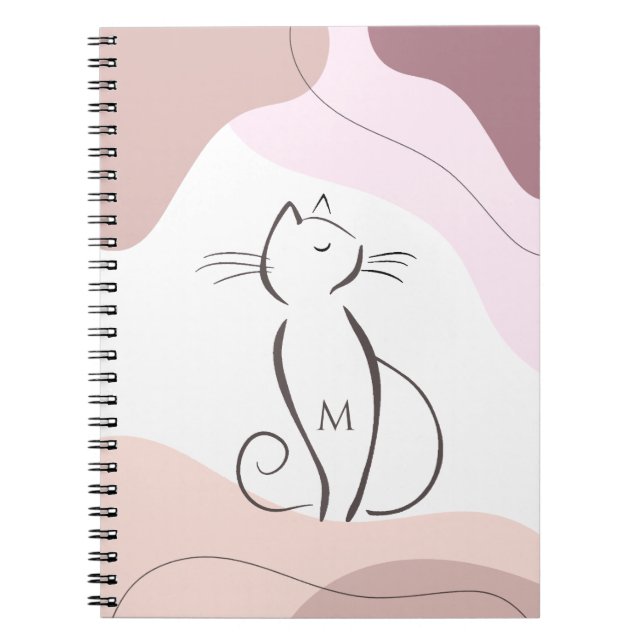 Minimalist Black Cat Boho Organic Shapes Monogram  Notebook (Front)