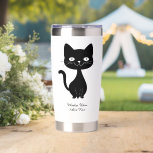 Minimalist Black Cat Cartoon Funny Cat Illustratio Insulated Tumbler