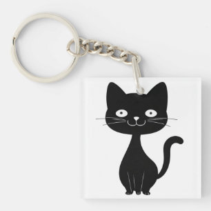 Minimalist Black Cat Cartoon Funny Cat Illustratio Keychain