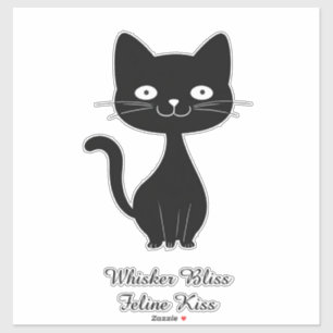 Minimalist Black Cat Cartoon Funny Cat Illustratio Sticker