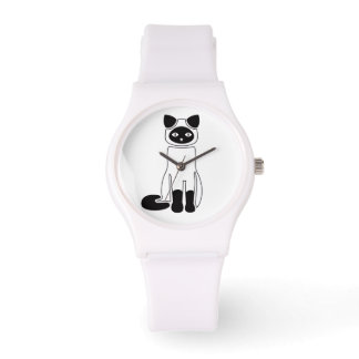 Minimalist Black Cat Illustration White Watch