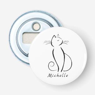 Minimalist black cat on white add name bottle opener