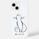 Minimalist Black Cat On White Add Name Case-mate Iphone 14 Case at Zazzle