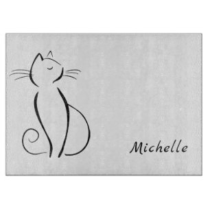 Minimalist black cat on white add name cutting board