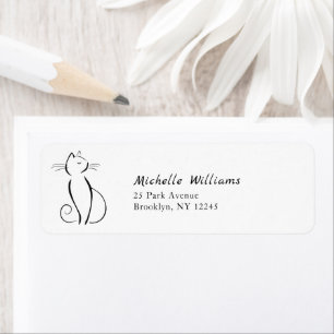 Minimalist black cat on white add name label