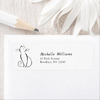 Minimalist black cat on white add name label