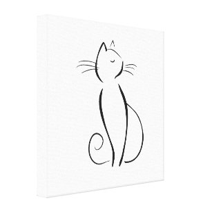 Minimalist black cat on white canvas print