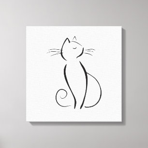 Minimalist black cat on white canvas print