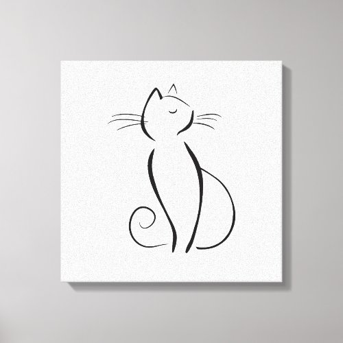 Minimalist black cat on white canvas print