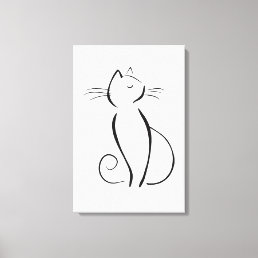 Minimalist Black Cat On White  Canvas Print