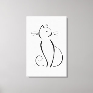 Minimalist Black Cat On White  Canvas Print