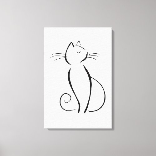 Minimalist Black Cat On White  Canvas Print