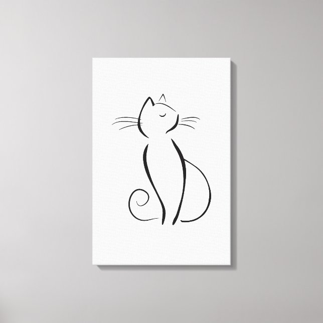 Minimalist Black Cat On White  Canvas Print (Front)