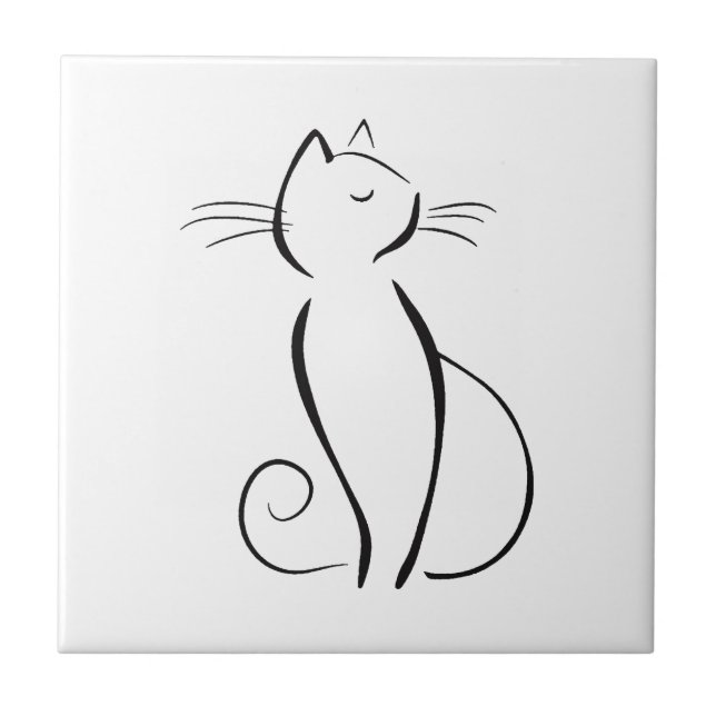 Minimalist black cat on white ceramic tile (Front)