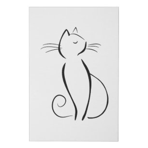 Minimalist Black Cat On White Faux Canvas Print