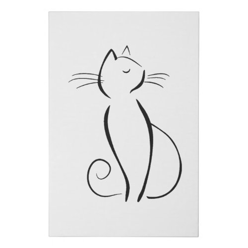 Minimalist Black Cat On White   Faux Canvas Print
