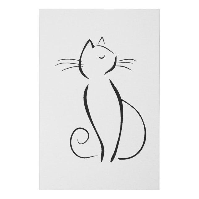 Minimalist Black Cat On White   Faux Canvas Print (Front)