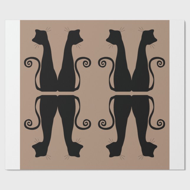 Minimalist Black Cat Pattern Wrapping Paper (Flat)