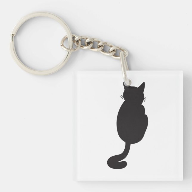 Minimalist Black Cat Silhouette  Keychain (Front)